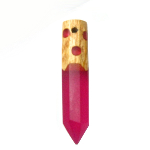 Faceted mahogany wood tusk with magenta color resin
