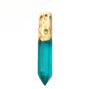 Faceted mahogany wood tusk with electric blue color resin