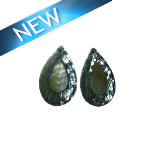 Cracking abalone shell teardrop shape with blacklip shell inset, flat back earring component