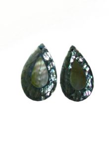 Cracking abalone shell teardrop shape with blacklip shell inset, flat back earring component