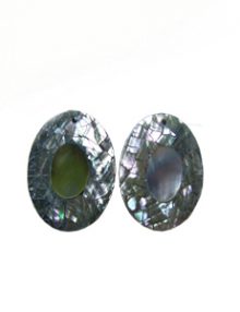 Cracking abalone shell oval shape with blacklip shell inset, flat back earring component