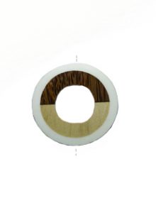 Palm wood donut pendant with frosted resin inset Opaque white