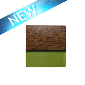 Rectangular Palmwood pendant with frosted olive green resin inlay