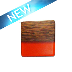 Rectangular Palmwood pendant with frosted orange resin inlay