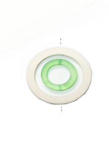 White wood donut with colored frosted green